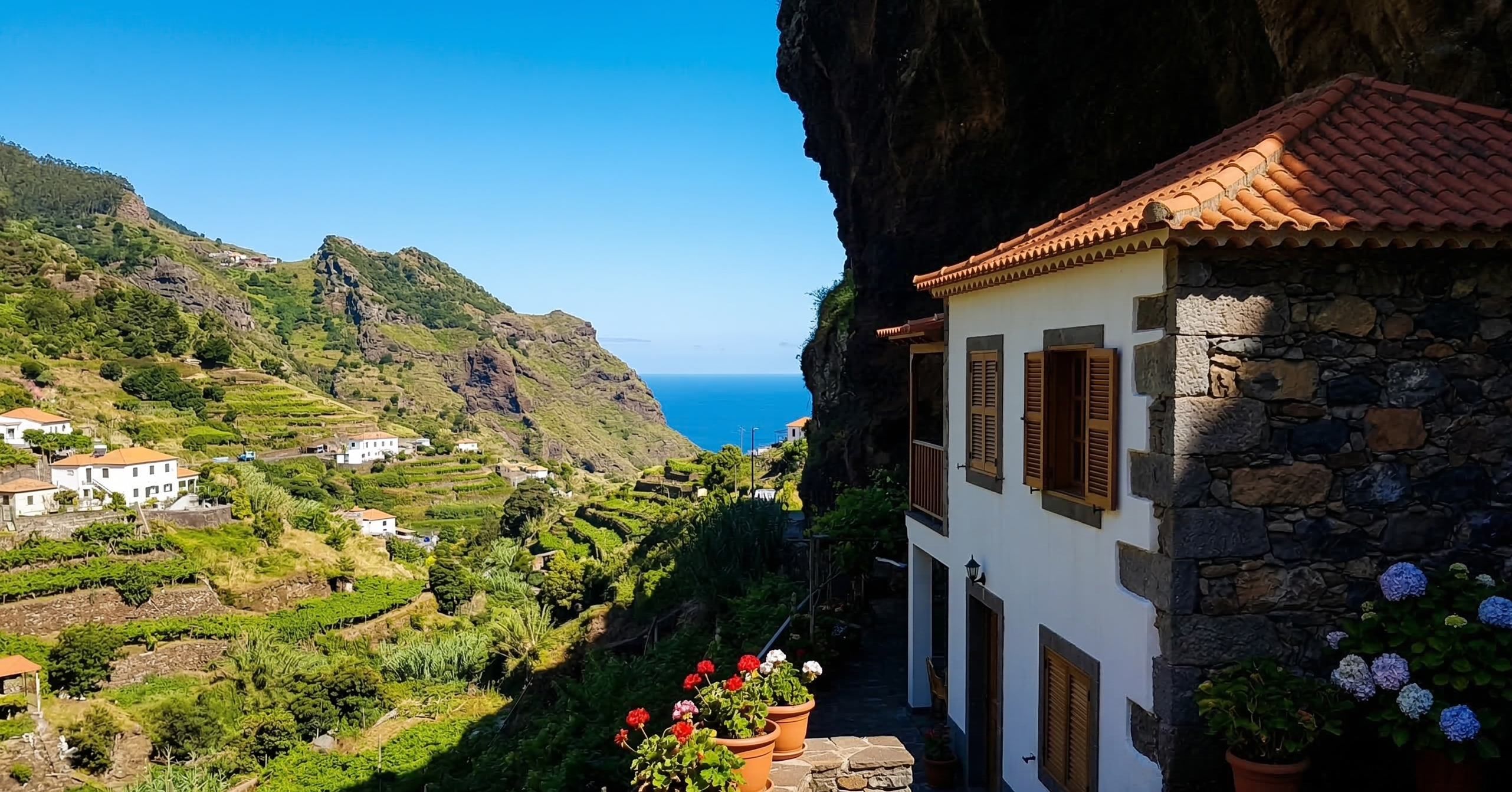Madeira coastal home and terraced landscape